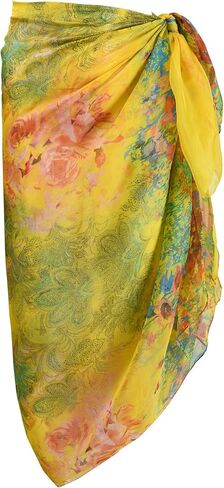 OurLore Womens Swimwear Chiffon Cover up Printed Floral Beach Sarong Swimsuit Lightweight Bikini Wrap Sheer Mesh Shawl Scarf in Saudi Arabia