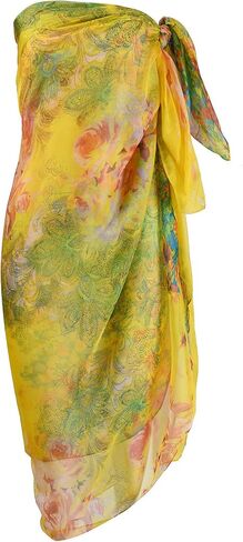 OurLore Womens Swimwear Chiffon Cover up Printed Floral Beach Sarong Swimsuit Lightweight Bikini Wrap Sheer Mesh Shawl Scarf in Saudi Arabia