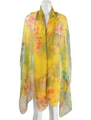 OurLore Womens Swimwear Chiffon Cover up Printed Floral Beach Sarong Swimsuit Lightweight Bikini Wrap Sheer Mesh Shawl Scarf in Saudi Arabia
