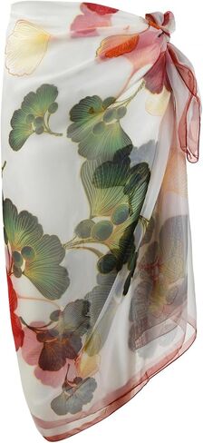 OurLore Womens Swimwear Chiffon Cover up Printed Floral Beach Sarong Swimsuit Lightweight Bikini Wrap Sheer Mesh Shawl Scarf in Saudi Arabia