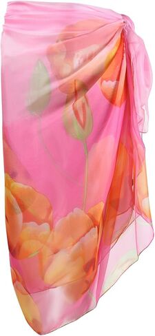 OurLore Womens Swimwear Chiffon Cover up Printed Floral Beach Sarong Swimsuit Lightweight Bikini Wrap Sheer Mesh Shawl Scarf in Saudi Arabia