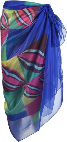 OurLore Womens Swimwear Chiffon Cover up Printed Floral Beach Sarong Swimsuit Lightweight Bikini Wrap Sheer Mesh Shawl Scarf in Saudi Arabia