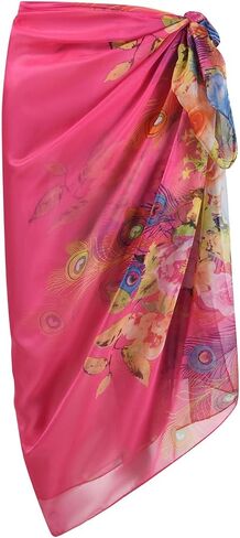 OurLore Womens Swimwear Chiffon Cover up Printed Floral Beach Sarong Swimsuit Lightweight Bikini Wrap Sheer Mesh Shawl Scarf in Saudi Arabia