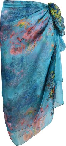 OurLore Womens Swimwear Chiffon Cover up Printed Floral Beach Sarong Swimsuit Lightweight Bikini Wrap Sheer Mesh Shawl Scarf in Saudi Arabia