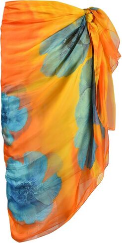 OurLore Womens Swimwear Chiffon Cover up Printed Floral Beach Sarong Swimsuit Lightweight Bikini Wrap Sheer Mesh Shawl Scarf in Saudi Arabia