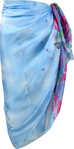 OurLore Womens Swimwear Chiffon Cover up Printed Floral Beach Sarong Swimsuit Lightweight Bikini Wrap Sheer Mesh Shawl Scarf in Saudi Arabia