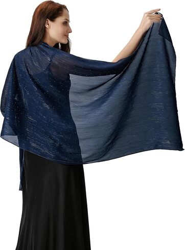 OurLore Chiffon Shawls Wraps for Women Sheer Glitter Scarf Sparkly Rhinestones Shoulder Sarong Cover Up Hijab for Wedding in Saudi Arabia