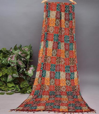 Indian Women’s Rajasthani Bandhej Dupatta – 2.25 Meter Chinon Silk Multicolor Bandhani Dupatta for Kurta, Lehenga, Gown & Indian Ethnic Wear | Festive & Party Wear in Saudi Arabia