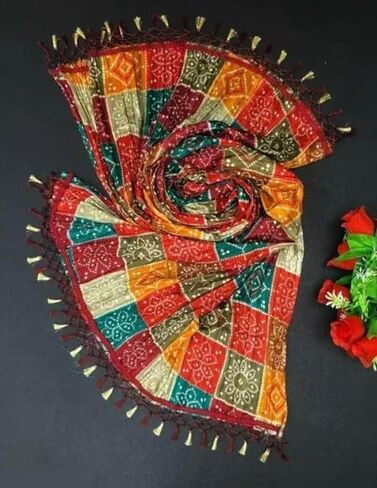Indian Women’s Rajasthani Bandhej Dupatta – 2.25 Meter Chinon Silk Multicolor Bandhani Dupatta for Kurta, Lehenga, Gown & Indian Ethnic Wear | Festive & Party Wear in Saudi Arabia
