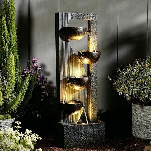 Bumilgar Landscape Bowl Water Fountain Outdoor - 49.2 Inches 5 Tired Modern Indoor Floor Standing Outdoors Fountains with Lights Pump for Garden Patio Backyard Porch Home Art Decor in Saudi Arabia