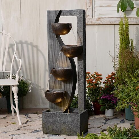 Bumilgar Landscape Bowl Water Fountain Outdoor - 49.2 Inches 5 Tired Modern Indoor Floor Standing Outdoors Fountains with Lights Pump for Garden Patio Backyard Porch Home Art Decor in Saudi Arabia