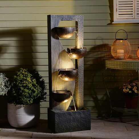 Bumilgar Landscape Bowl Water Fountain Outdoor - 49.2 Inches 5 Tired Modern Indoor Floor Standing Outdoors Fountains with Lights Pump for Garden Patio Backyard Porch Home Art Decor in Saudi Arabia