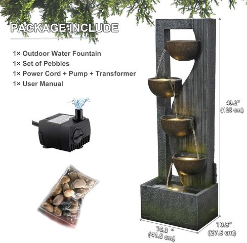 Bumilgar Landscape Bowl Water Fountain Outdoor - 49.2 Inches 5 Tired Modern Indoor Floor Standing Outdoors Fountains with Lights Pump for Garden Patio Backyard Porch Home Art Decor in Saudi Arabia