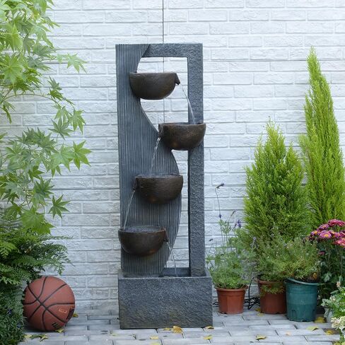 Bumilgar Landscape Bowl Water Fountain Outdoor - 49.2 Inches 5 Tired Modern Indoor Floor Standing Outdoors Fountains with Lights Pump for Garden Patio Backyard Porch Home Art Decor in Saudi Arabia