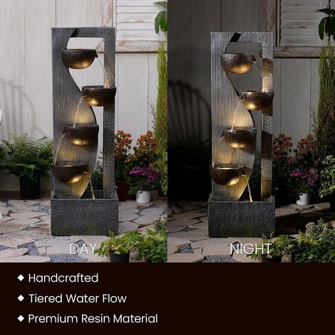 Bumilgar Landscape Bowl Water Fountain Outdoor - 49.2 Inches 5 Tired Modern Indoor Floor Standing Outdoors Fountains with Lights Pump for Garden Patio Backyard Porch Home Art Decor in Saudi Arabia