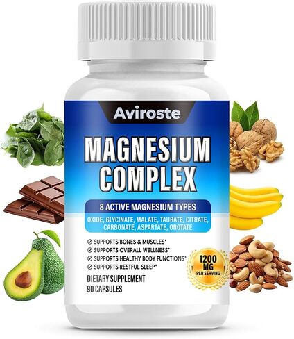 8 in 1 Magnesium Complex Supplement - 8 Elemental 1000mg - Magnesium Glycinate, Citrate, Malate, Taurate - High Absorption,for Muscle, Nerve & Sleep Support - 90 Capsules in Saudi Arabia