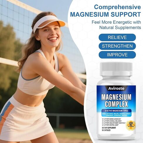 8 in 1 Magnesium Complex Supplement - 8 Elemental 1000mg - Magnesium Glycinate, Citrate, Malate, Taurate - High Absorption,for Muscle, Nerve & Sleep Support - 90 Capsules in Saudi Arabia