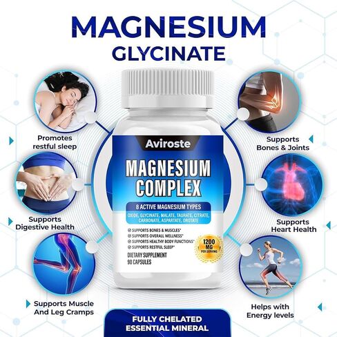 8 in 1 Magnesium Complex Supplement - 8 Elemental 1000mg - Magnesium Glycinate, Citrate, Malate, Taurate - High Absorption,for Muscle, Nerve & Sleep Support - 90 Capsules in Saudi Arabia