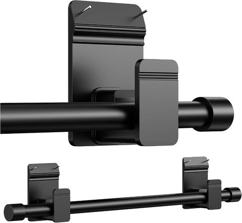 No Drill Curtain Rods for Windows 30 to 45 Inches,【Upgrade Dual Support】 Adhesive & Invisible Nail 5/8 Inch Curtain Rod No Drilling, Renter Friendly for Apartments Dorms, Black in Saudi Arabia
