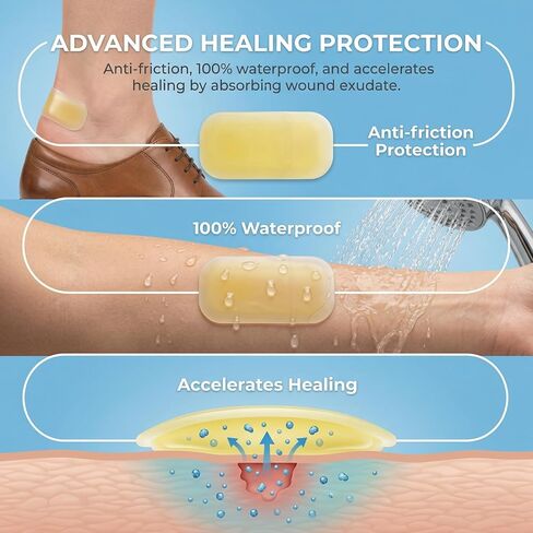 Careland Advanced Hydrocolloid Gel Bandages - Waterproof Blister Bandages 1.14×2.32in, 40 Pack for Blister Prevention & Pain-Free Healing in Kuwait