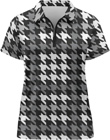 GULANGYU Plaid Pattern Women's Golf Shirt Quick Dry Short Sleeve Zip Up Tennis Polo Shirts Women Golf Clothes in Saudi Arabia