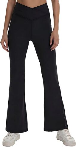 سراويل اليوغا النسائية المضيئة على شكل حرف V-Crossover عالية الخصر Bootcut واسعة الساق طماق للتمرين والجري والصالة الرياضية وملابس غير رسمية in Kuwait