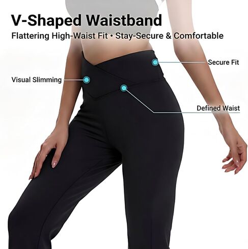 سراويل اليوغا النسائية المضيئة على شكل حرف V-Crossover عالية الخصر Bootcut واسعة الساق طماق للتمرين والجري والصالة الرياضية وملابس غير رسمية in Kuwait