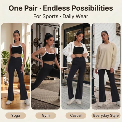 سراويل اليوغا النسائية المضيئة على شكل حرف V-Crossover عالية الخصر Bootcut واسعة الساق طماق للتمرين والجري والصالة الرياضية وملابس غير رسمية in Kuwait