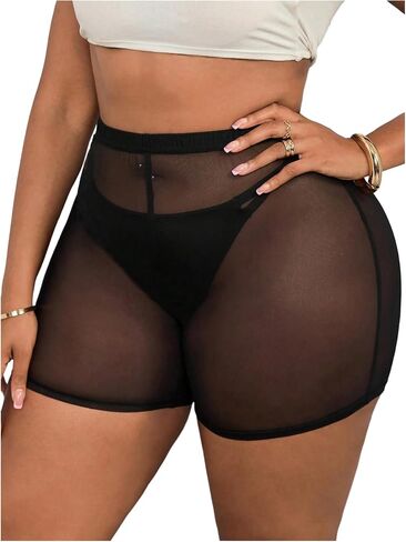 WDIRARA Women's Plus Size Sheer Mesh Biker Shorts Workout Gym See Through Short Leggings in Kuwait