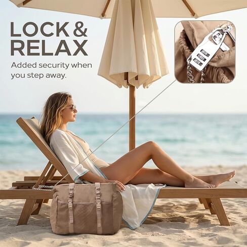 Omanmoli Beach Bag for Women Tote Bag Large with Anti-theft Lock & Chain,40oz Holder,Cruise Travel Vacation Picnic Pool Gym | Anti-theft Design in Saudi Arabia