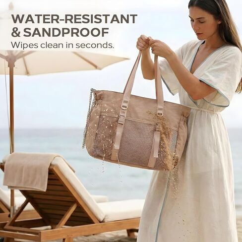 Omanmoli Beach Bag for Women Tote Bag Large with Anti-theft Lock & Chain,40oz Holder,Cruise Travel Vacation Picnic Pool Gym | Anti-theft Design in Saudi Arabia