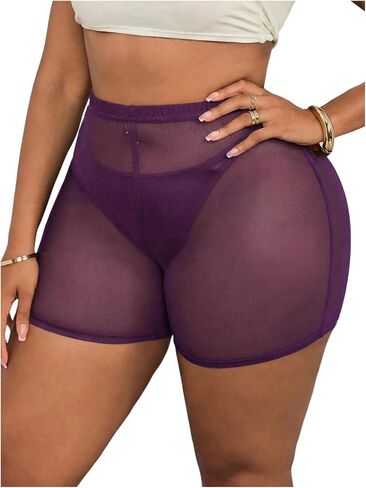 WDIRARA Women's Plus Size Sheer Mesh Biker Shorts Workout Gym See Through Short Leggings in Kuwait