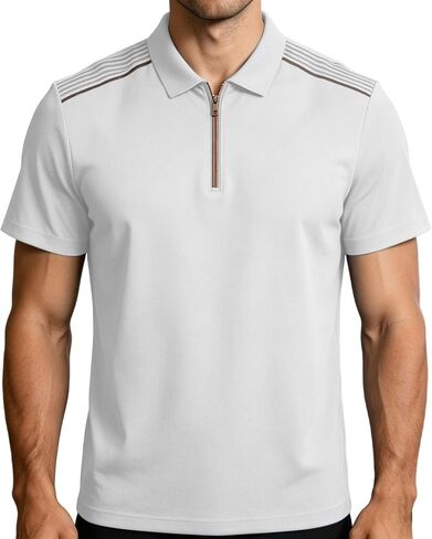 Belly Hiding Polo Shirts for Men, Short Sleeve Quarter Zip Golf Shirt, Polyester Casual Regular Fit Athletic Polo Top in Kuwait