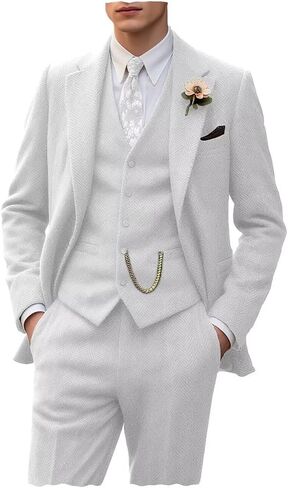 Tweed Retro Men's Suit 3 Piece Slim Fit Herringbone Suits Groom Tuxedos Set Wedding Prom Blazer Jacket Vest Pants for Men in Saudi Arabia