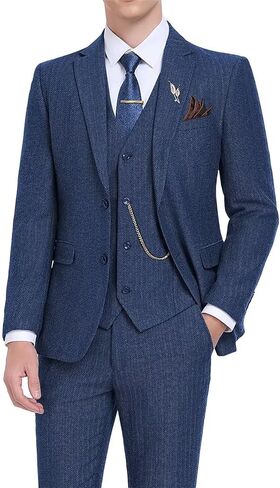 Tweed Retro Men's Suit 3 Piece Slim Fit Herringbone Suits Groom Tuxedos Set Wedding Prom Blazer Jacket Vest Pants for Men in Saudi Arabia