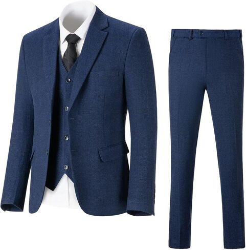 Tweed Retro Men's Suit 3 Piece Slim Fit Herringbone Suits Groom Tuxedos Set Wedding Prom Blazer Jacket Vest Pants for Men in Saudi Arabia