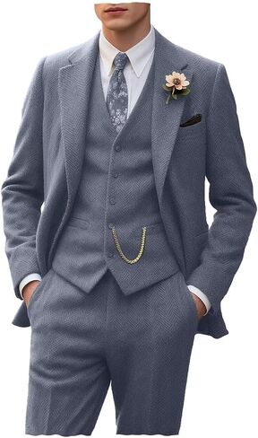 Tweed Retro Men's Suit 3 Piece Slim Fit Herringbone Suits Groom Tuxedos Set Wedding Prom Blazer Jacket Vest Pants for Men in Saudi Arabia