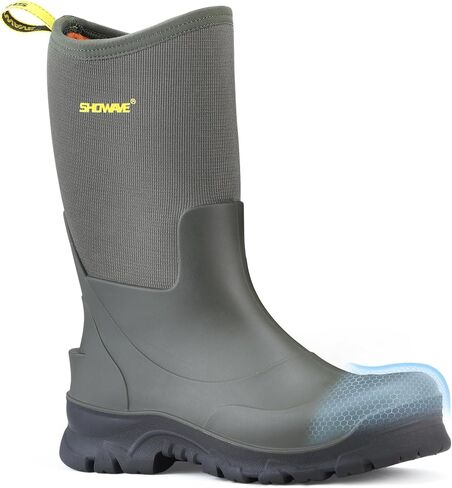 Showave Men's 13″ Rubber Work Boots Steel Toe Rain Boots Waterproof Hunting Boot for Farming Construction Fishing Outdoor in Saudi Arabia