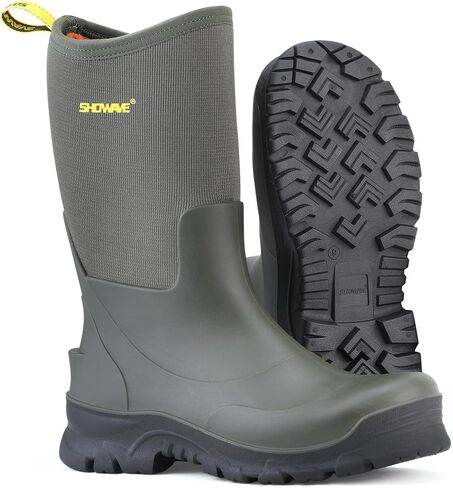 Showave Men's 13″ Rubber Work Boots Steel Toe Rain Boots Waterproof Hunting Boot for Farming Construction Fishing Outdoor in Saudi Arabia