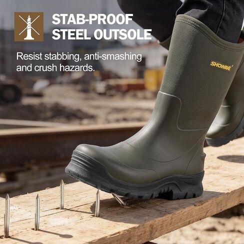 Showave Men's 13″ Rubber Work Boots Steel Toe Rain Boots Waterproof Hunting Boot for Farming Construction Fishing Outdoor in Saudi Arabia
