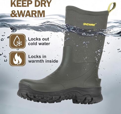 Showave Men's 13″ Rubber Work Boots Steel Toe Rain Boots Waterproof Hunting Boot for Farming Construction Fishing Outdoor in Saudi Arabia