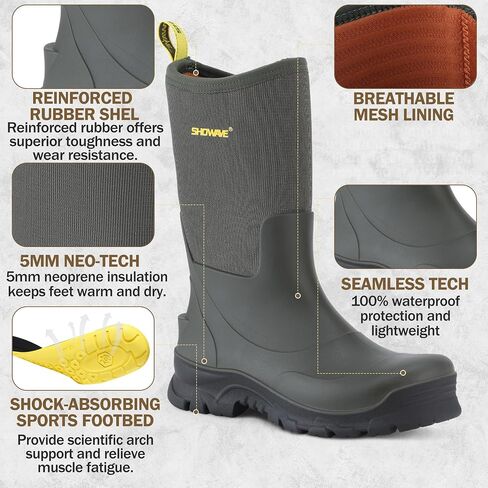 Showave Men's 13″ Rubber Work Boots Steel Toe Rain Boots Waterproof Hunting Boot for Farming Construction Fishing Outdoor in Saudi Arabia