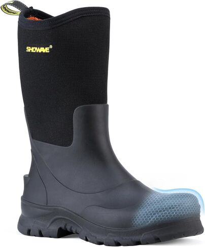 Showave Men's 13″ Rubber Work Boots Steel Toe Rain Boots Waterproof Hunting Boot for Farming Construction Fishing Outdoor in Saudi Arabia