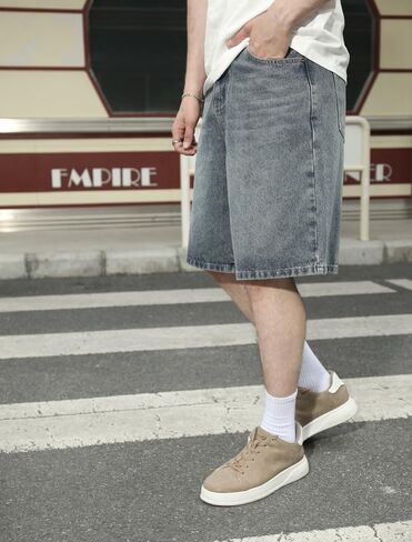 LOGEQI Men's Baggy Jean Shorts Y2K Jorts Vintage Wide Leg Denim Shorts Loose Fit Skater Streetwear Knee Length Casual Pants in Saudi Arabia