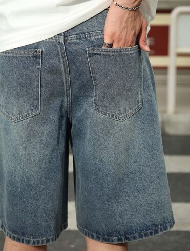 LOGEQI Men's Baggy Jean Shorts Y2K Jorts Vintage Wide Leg Denim Shorts Loose Fit Skater Streetwear Knee Length Casual Pants in Saudi Arabia