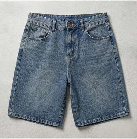 LOGEQI Men's Baggy Jean Shorts Y2K Jorts Vintage Wide Leg Denim Shorts Loose Fit Skater Streetwear Knee Length Casual Pants in Saudi Arabia