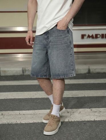 LOGEQI Men's Baggy Jean Shorts Y2K Jorts Vintage Wide Leg Denim Shorts Loose Fit Skater Streetwear Knee Length Casual Pants in Saudi Arabia