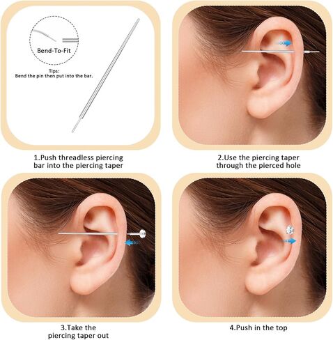 5Pcs 14G 16G Piercing Taper Kit – 316L Surgical Steel Threadless Insertion Pin & Flat Back Earring Applicator Tool for Ear Nose Navel Lip Eyebrow Body Piercing Jewelry Replacement in Saudi Arabia