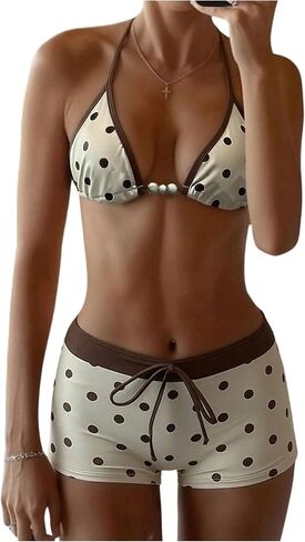 SHENHE Women's Polka Dots Bikini Shorts Set Y2k Triangle Halter Boyshorts Swimsuits 2 Piece Swimwear in Saudi Arabia