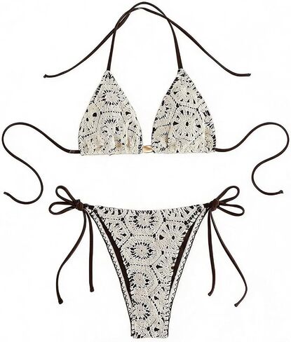 BEAUDRM Women's 2 Piece Crochet Bikini Set Halter Triangle String Cheeky Swimsuit Tie Backless Bathing Suit in Saudi Arabia